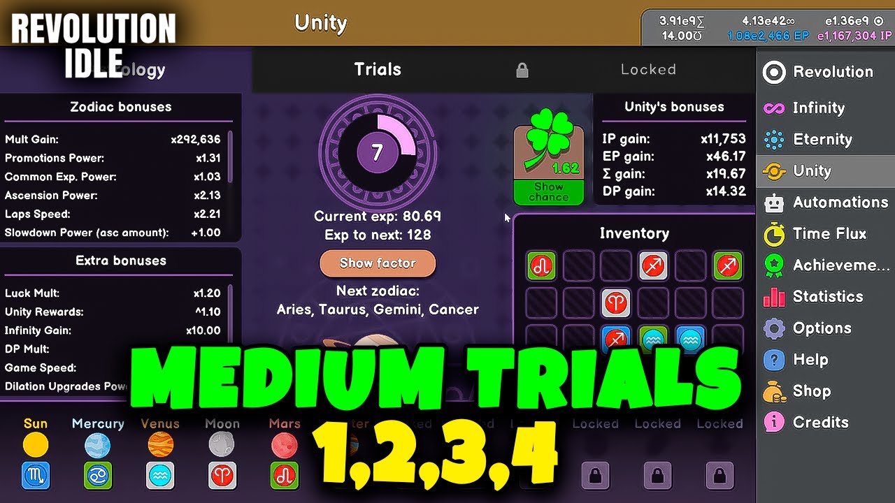 Medium unity trials 1 2 3 4 revolution idle youtube