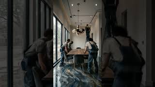 Behind the scenes: Creating a modern dining room 🍽️ #asmrsounds #asmr #epoxy #satisfying #bunker