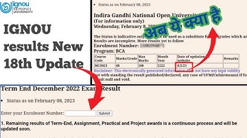 IGNOU update|| IGNOU published Result New Update 18th || IGNOU ignou exam result december 2022