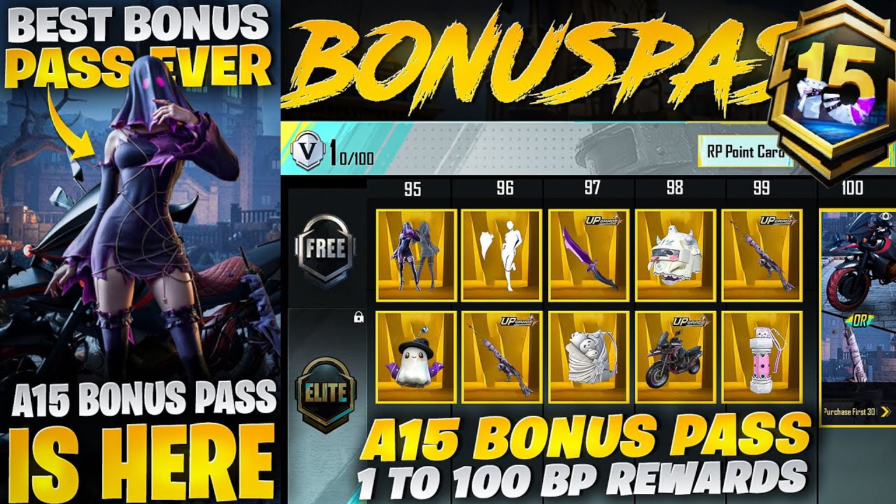 A15 Bonus Pass | Free Bonus Pass 2x  | Best Female Mythic Outfit | Upgradable Skins |PUBGM 