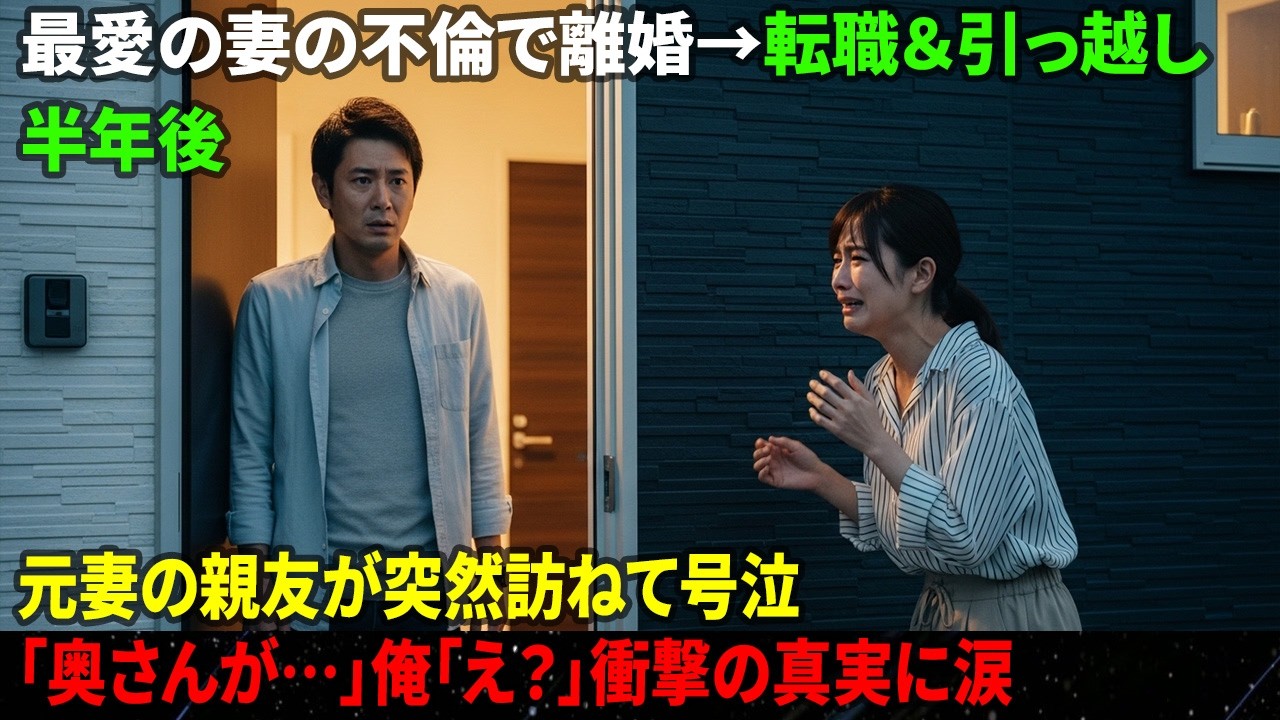 最愛の妻の不倫で離婚→転職＆引っ越し半年後、元妻の親友が突然訪ねて号泣「奥さんが…」俺「え？」衝撃の真実に涙