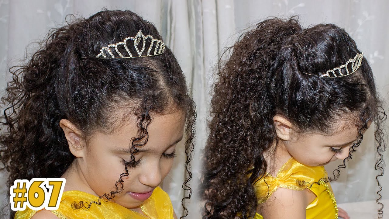 Penteado Infantil facil SEMI-PRESO com TIARA para cabelo cacheado