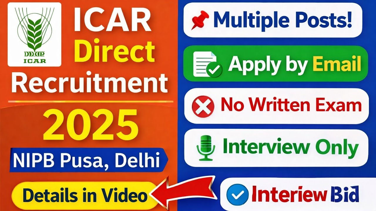 ICAR Direct Recruitment 2025 | NIPB Pusa Delhi | No Written Exam | Interview Based Jobs