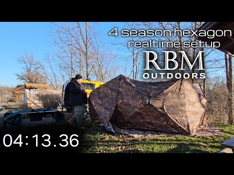 REALTIME SETTING UP LARGE 4 SEASON HEXAGON TENT from RBM OUTDOORS uncut raw footage