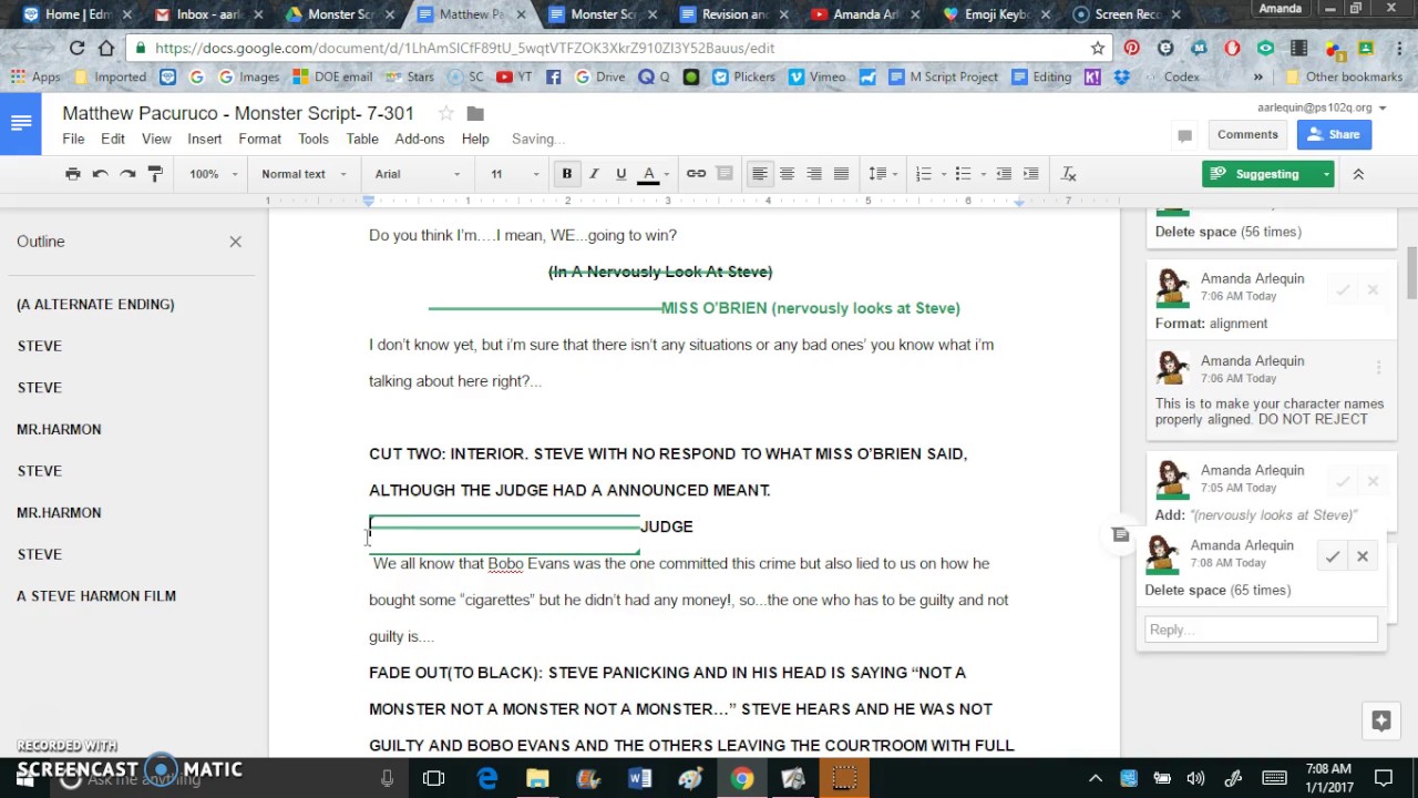 Alignment of Names in a Screenplay