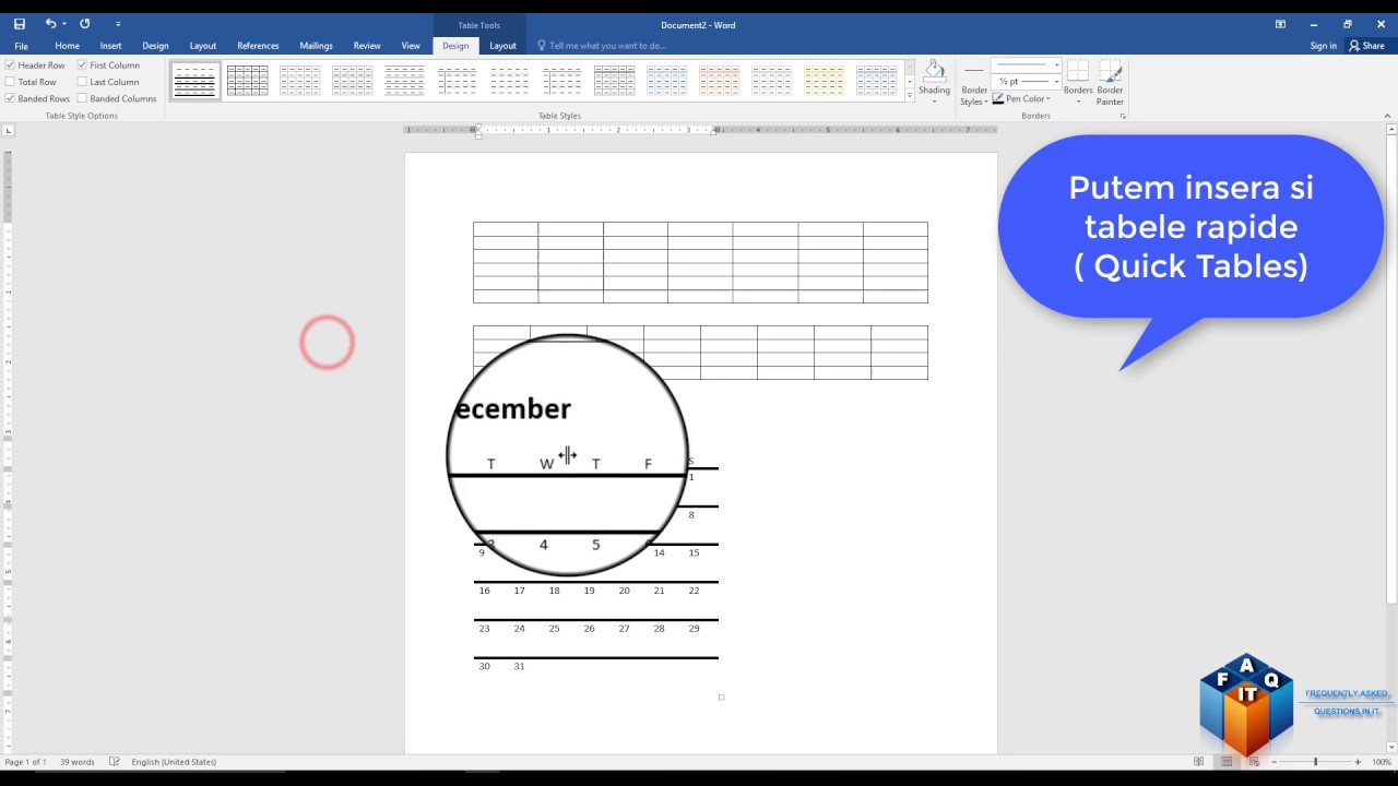 Cum inseram un tabel in Word 2016 ? - YouTube