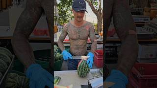 Delicious watermelon cut by a former gangster! - Fruit Cutting Skills!