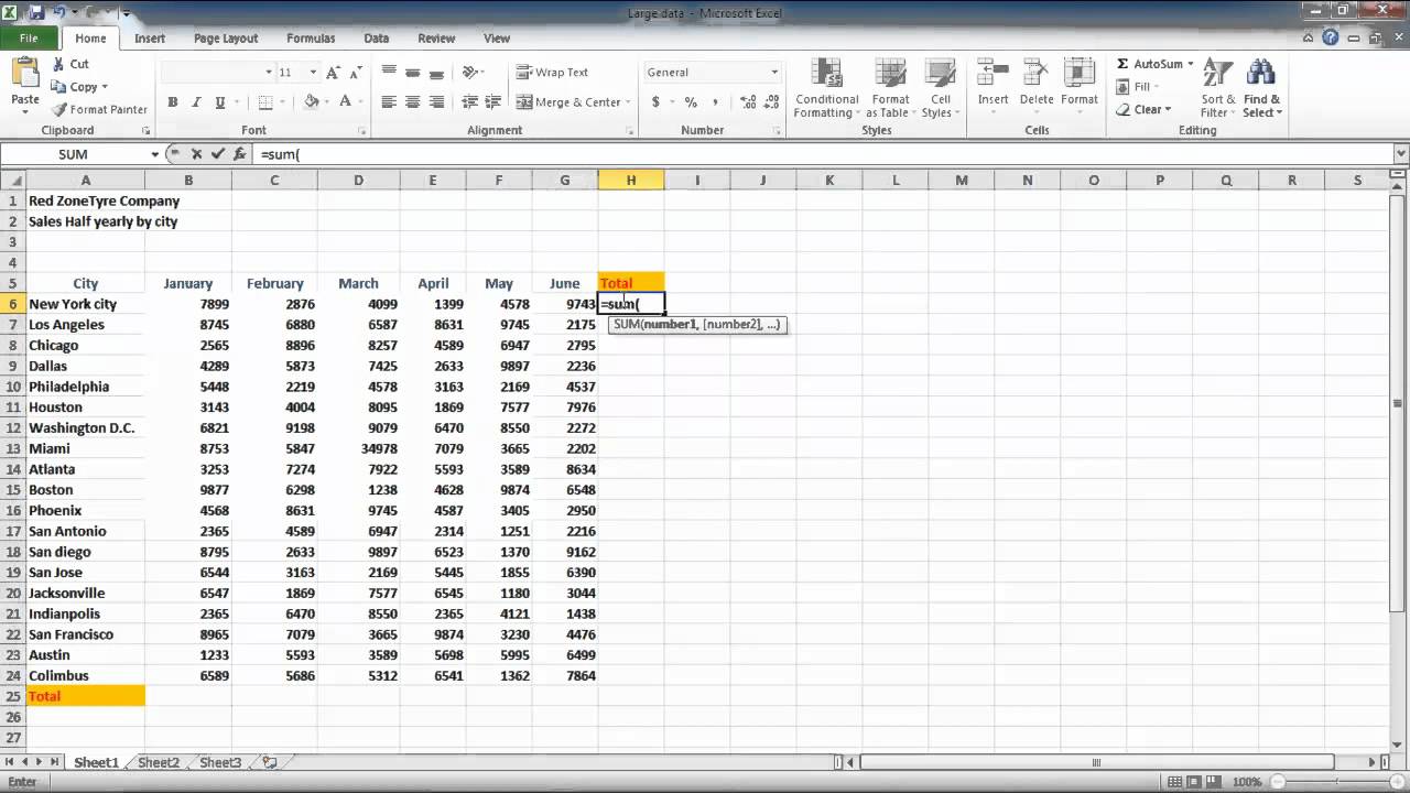 how to sum a column in excel windows 10