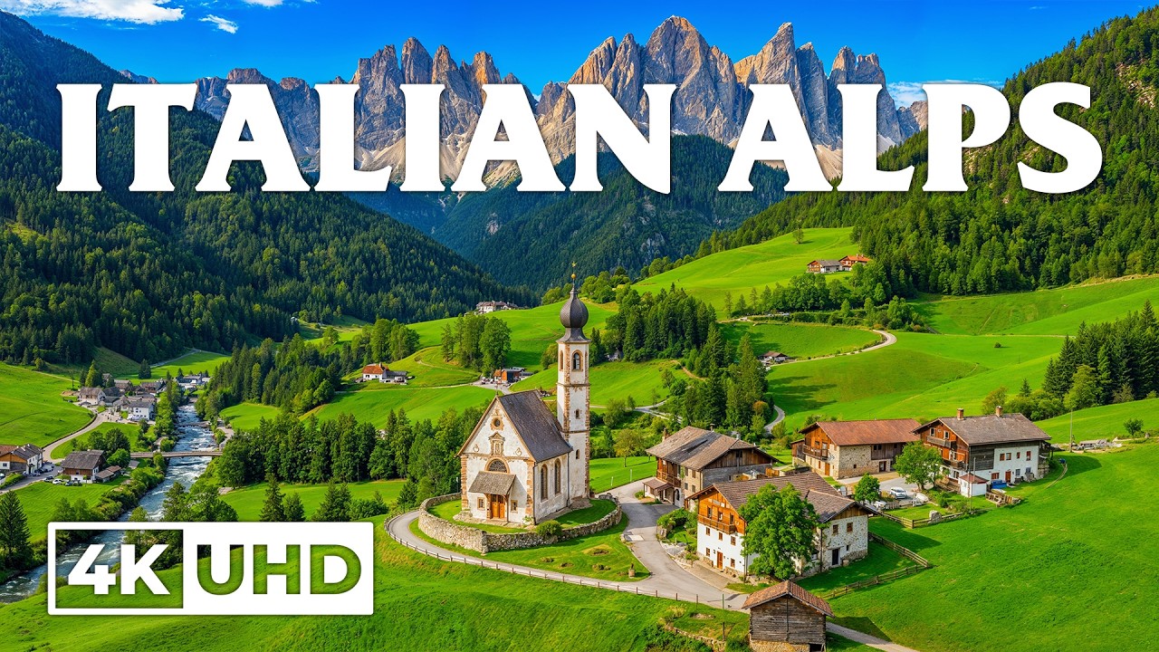 Italian Alps 4K | Snowy Peaks, Emerald Valleys & Crystal Lakes under Golden Sky Light