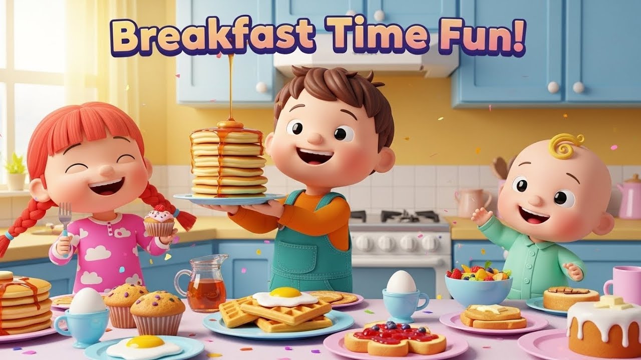 “Breakfast Time Fun! 🍓 Pancakes, Waffles & Eggs | Kids 3D Cartoon Nursery Rhyme”