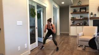 Banded lateral low squat walks + jump