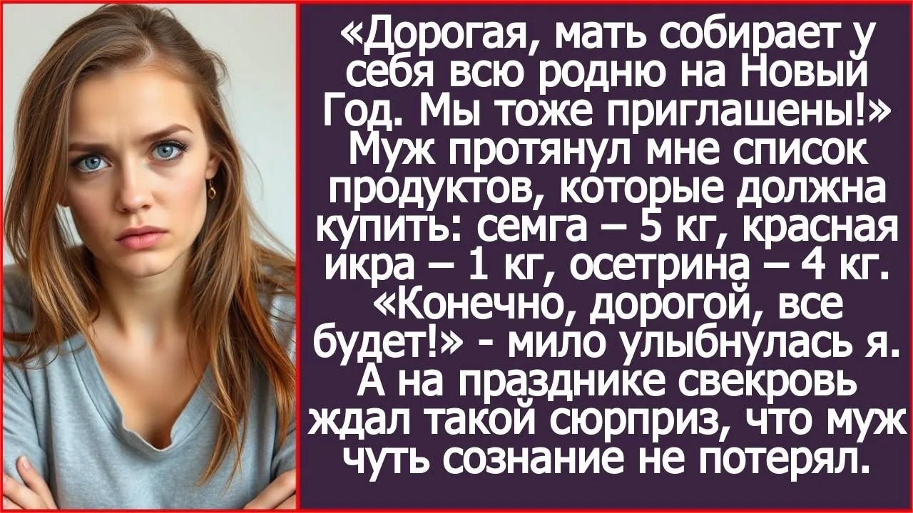 Муж дал список продуктов для его мамы семга – 5 кг, красная икра – 1 кг, осетрина – 4 кг
