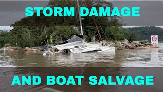 Storm damage and sunk boat salvage