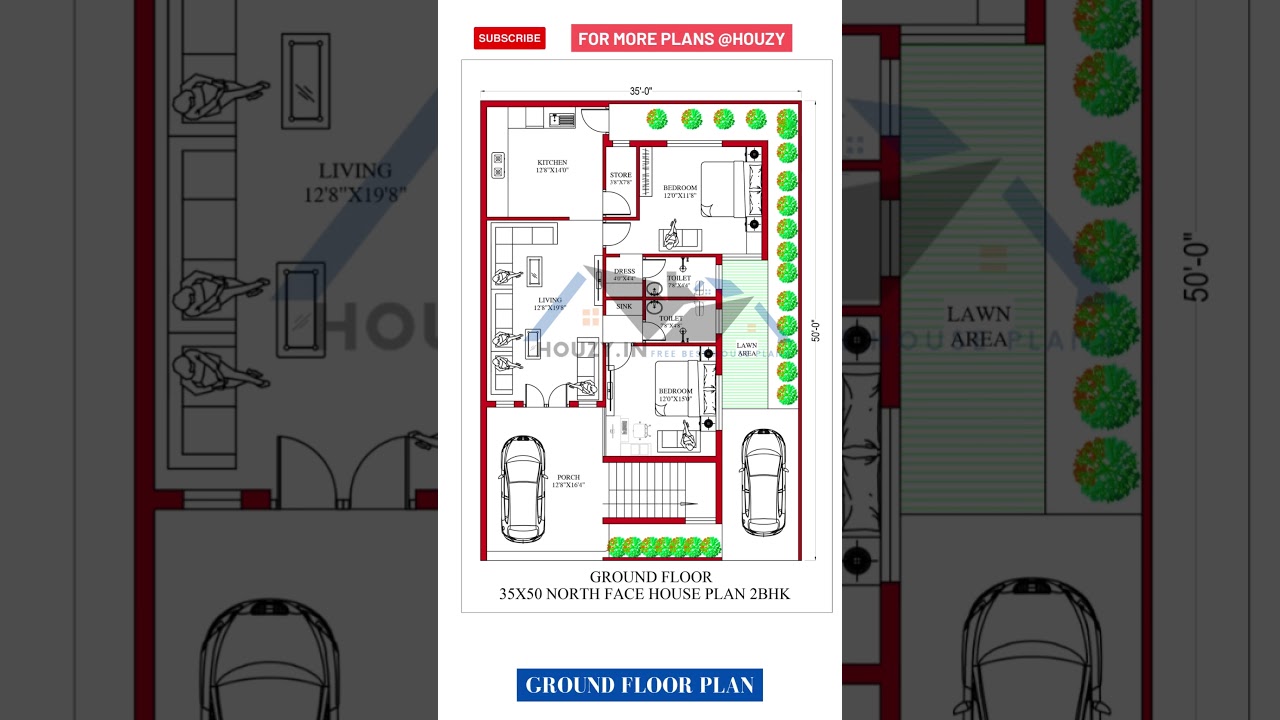 35x50 House Plans North facing 2bhk 