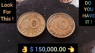 DO YOU HAVE IT !  $ 150,000.00  Rare and Expensive Error Coin 10 Pfennig Germany worth money