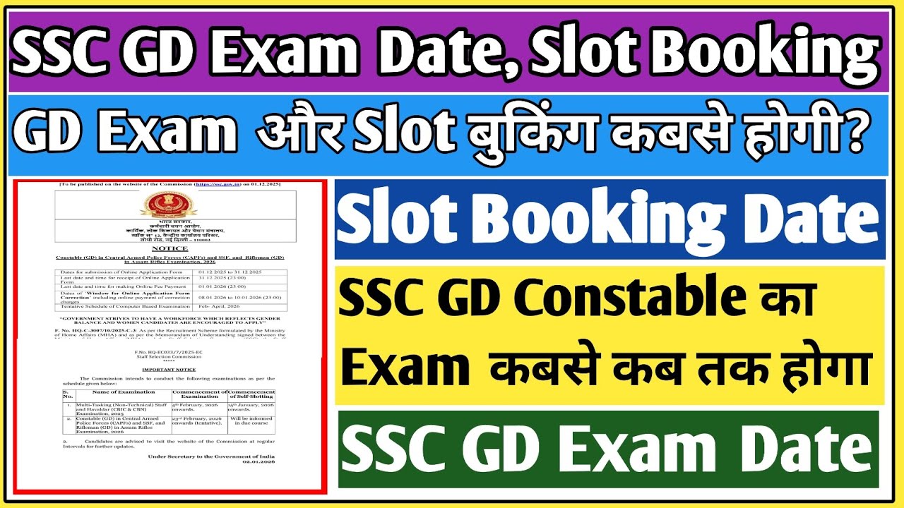 SSC GD slot booking 2026 date | SSC GD slot booking 2026 | SSC GD exam date 2026 | GD slot booking