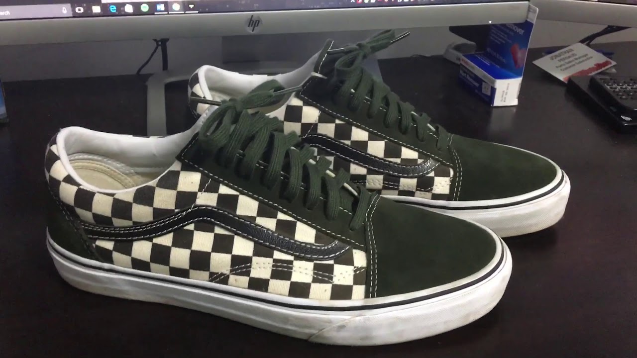 vans old skool green checkerboard