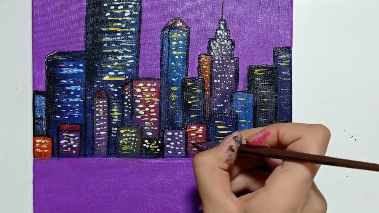 how to draw a city at night|city painting| city at night | New York at night