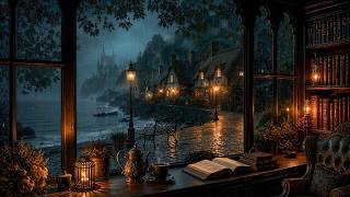 Cozy Reading Nook with Tea, Books & Candlelight | Coastal Gothic Town View | Dark Academia Ambience
