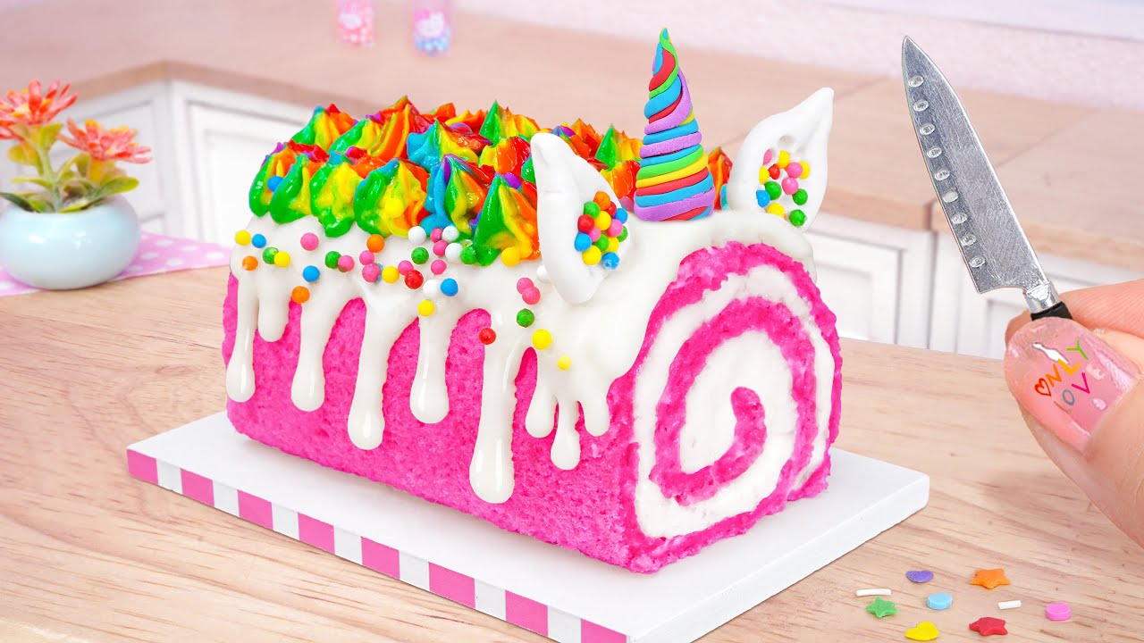 Unicorn Cake Roll 🦄 How To Make Softest Miniature Sponge Roll Cake 🍰Best of Mini Cakes