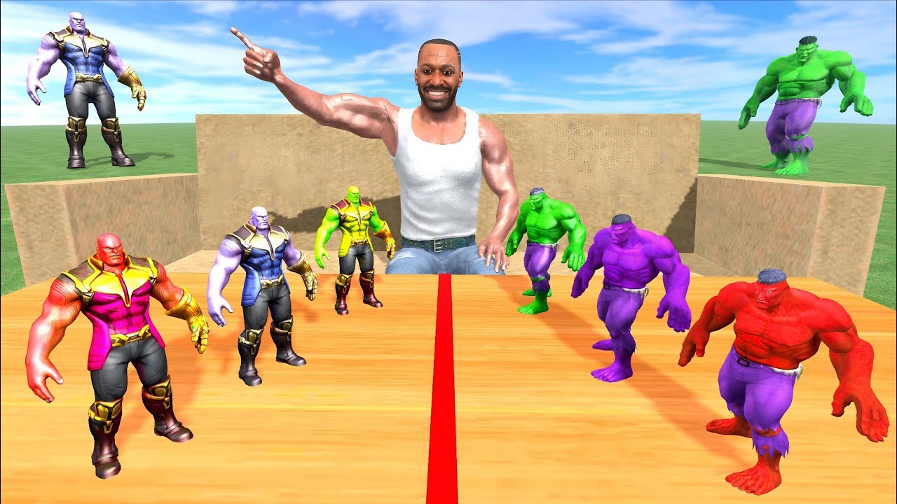 Tiny Colourful Hulk VS Tiny Colourful Thanos & Franklin - INDIAN BIKE DRIVING 3D