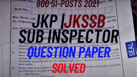 JKP- Sub Inspector 2018 | Solved Question Paper| Previous Year | 800 SI Posts |#JKSSB #Plz_Subscribe