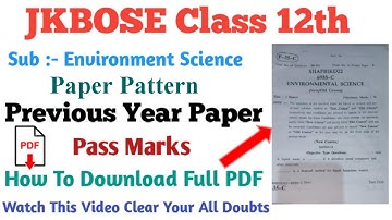 Jkbose Class 12th EVs Environment Science Previous Year Paper | Paper Pattern | Pass Marks