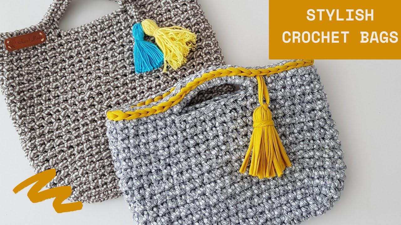 Crochet bag using T-shirt yarn. Fast crocheted accessories 