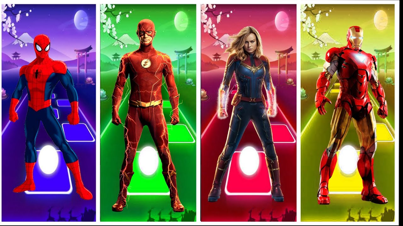 TILES HOP SUPERHEROES. SPIDER MAN VS FLASH VS CAPTAIN MARVEL VS IRON MAN #27