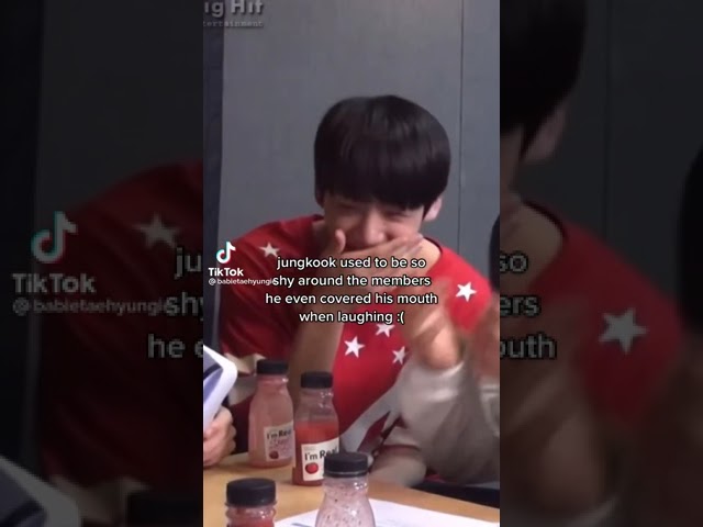 Jungkook used to be so shy around the members even when laughing🥺 class=