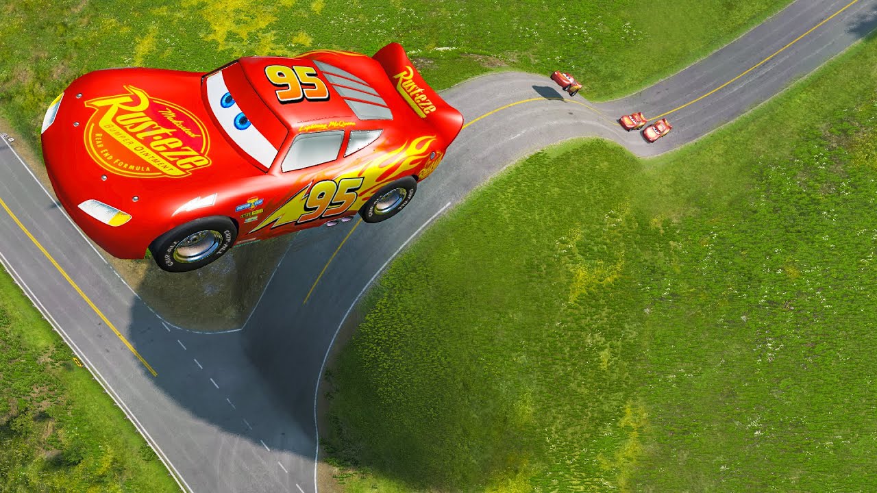 Cars & Lightning Mcqueen vs Giant Bulge - BeamNG.Drive
