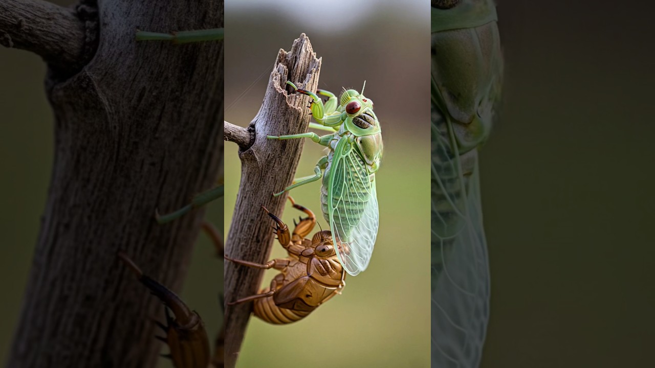 Amazing - Close-up of the fascinating and thrilling molting process of a cicada 