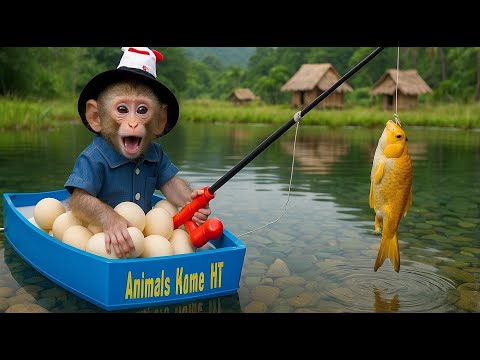 Ken monkey goes boat to collect duck eggs