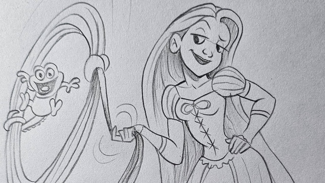 Как нарисовать Рапунцель | Пошаговый урок рисования Рапунцель | Простой эскиз принцессы