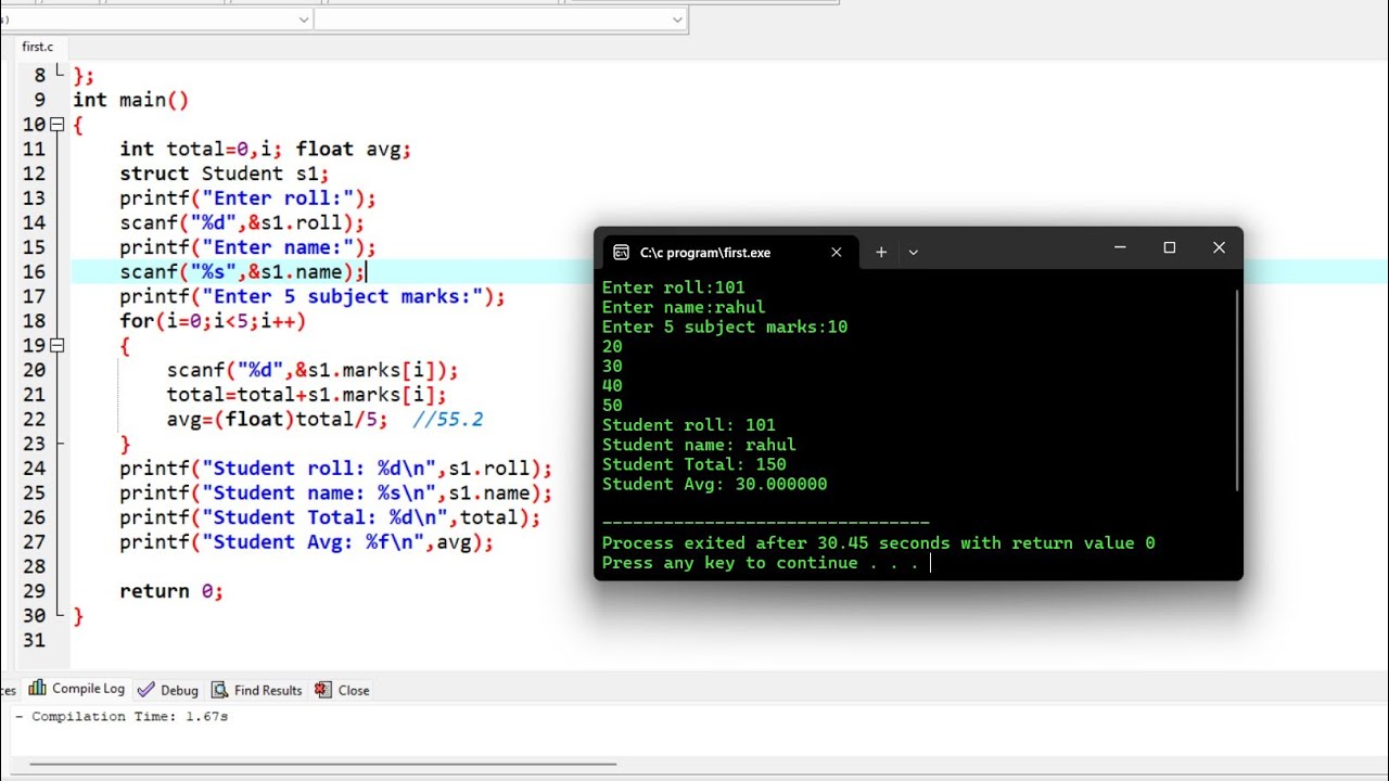 c program to store and display record using structure hindi - YouTube