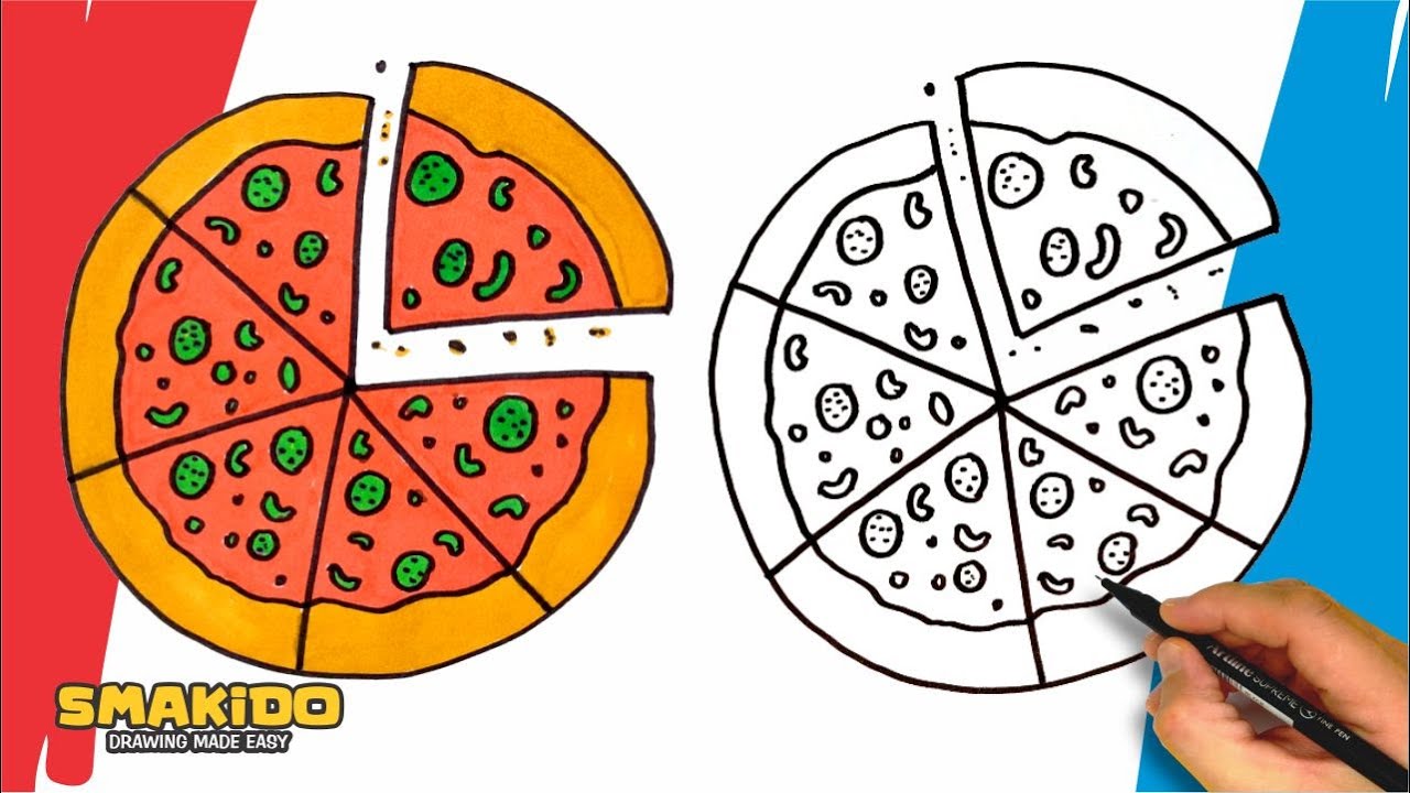 Coloring Videos for Kids Easy How to Draw Food Pizza Coloring