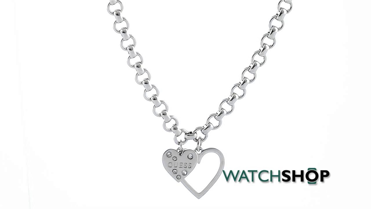 Guess Jewellery Ladies' Silver Plated Heart In Heart Necklace (UBN84012