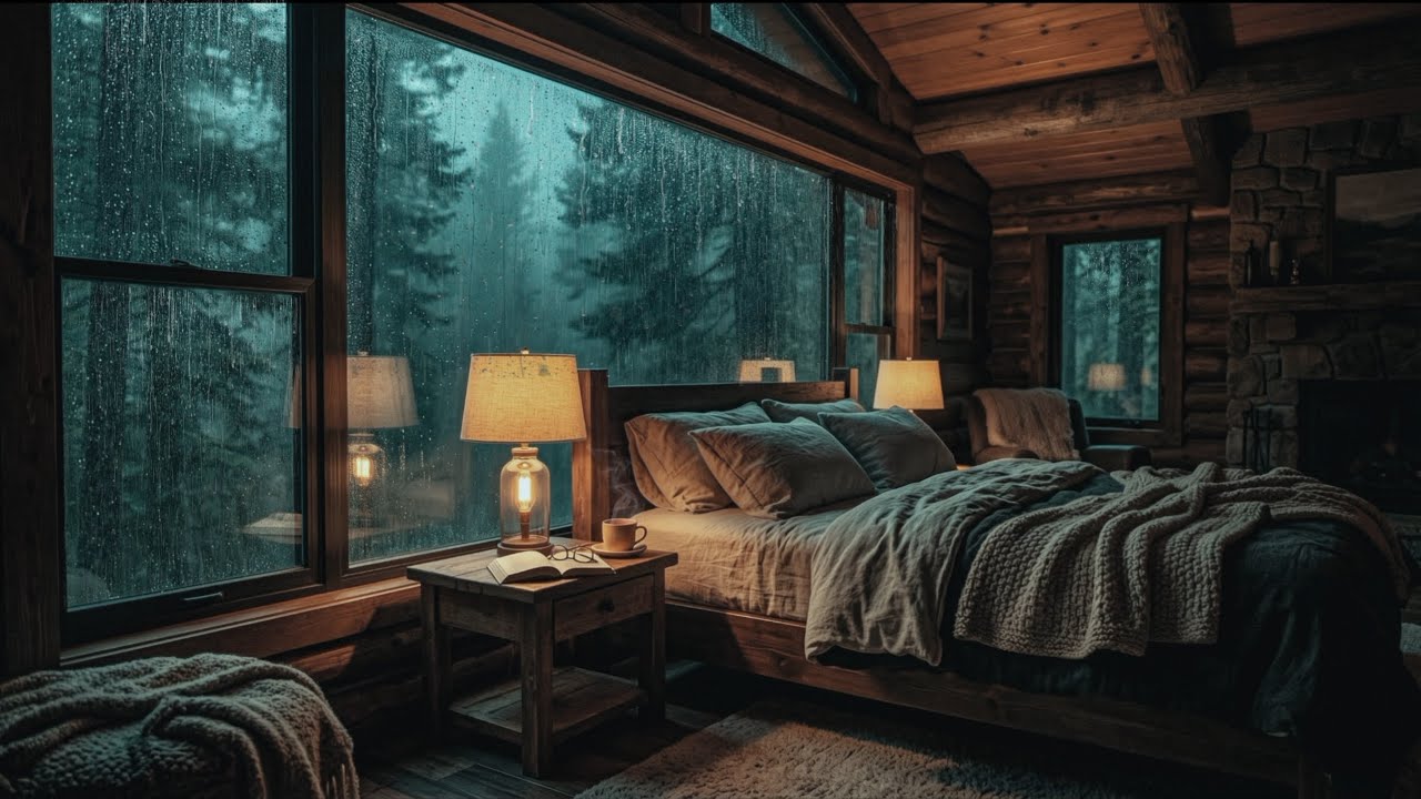 Rain Falling on a Quiet Forest Cabin 🌧 Cozy Night Ambience for Deep ...