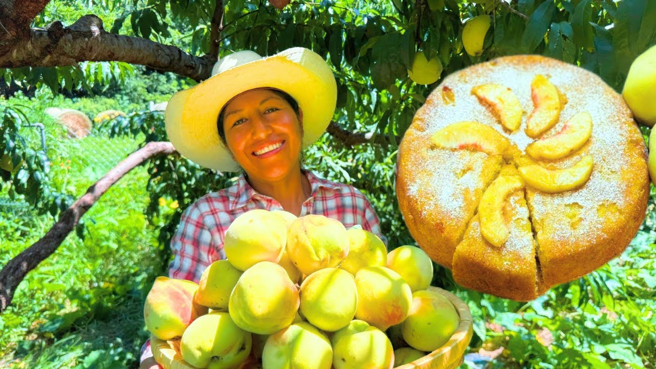 Cosechamos DURAZNOS para hacer un DELICIOSO POSTRE🍑/Lucy Rich🇺🇸🇵🇪
