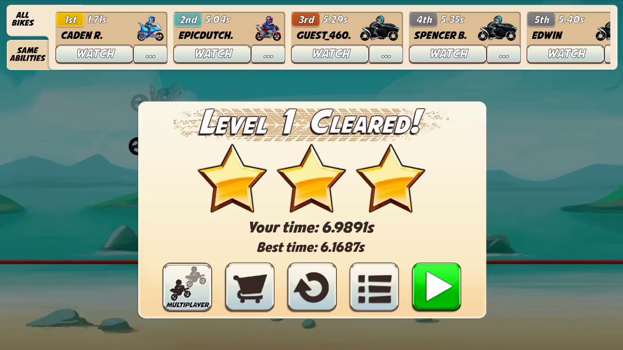 Bike race | beach levels 1-8 | 3 stars with the regular bike