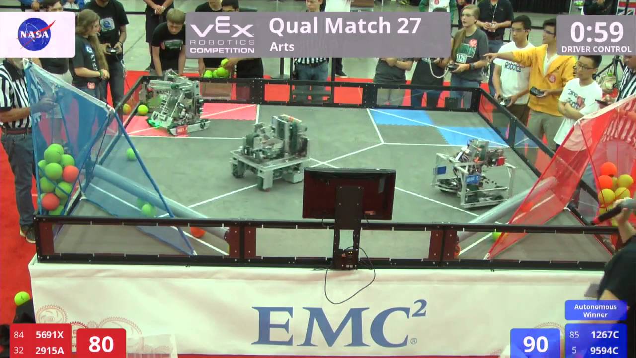 VEX Worlds 2016 - VRC High School - Arts - Qual 27 (5691X 2915A) 180 vs 214 (1267C 9594C)