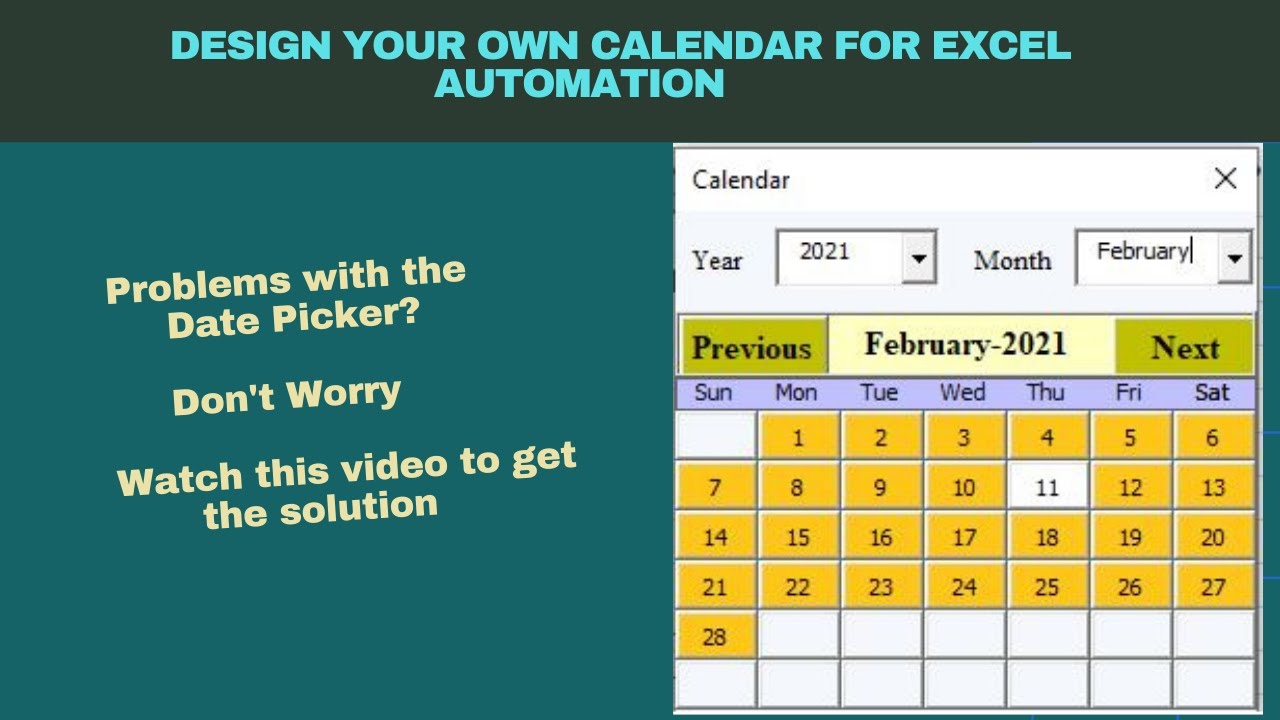  New Calendar Design in Excel VBA | Date Picker