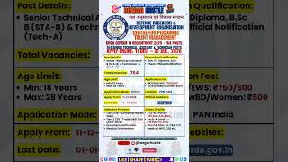 DRDO CEPTAM 11 Recruitment 2025 – Apply Online 764 STA & Technician Posts #shorts #DRDOCEPTAM #job