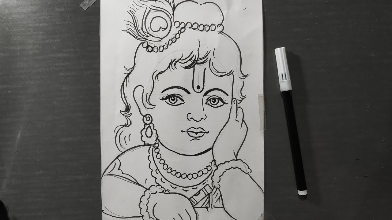 line art bal krishna for janmasthami,how to draw krishna thakur ...