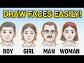 Most Simple Way to Draw Human Face | Boy, Girl, Man &amp; Woman | Easy Face Drawing Tutorial
