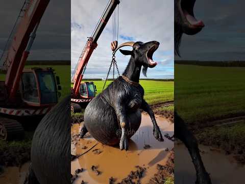 Goat need help stuck in mud rescued with crane #humanity #goat #animals #rescue #helpanimal #mud