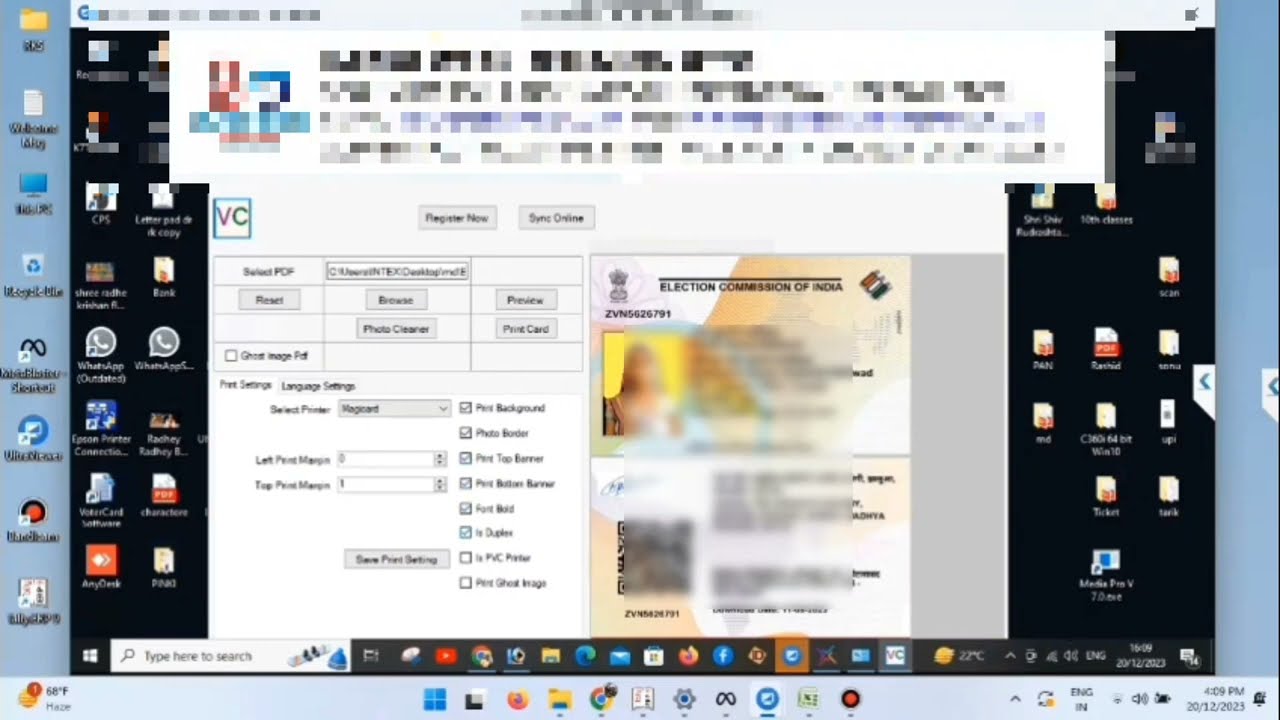 Voter id print epic card print software