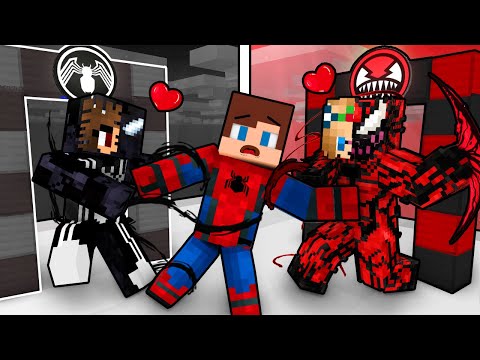JJ Spider Man Love Venom Girl vs Carnage Girl Portals Super Hero World - Maizen Minecraft Animation