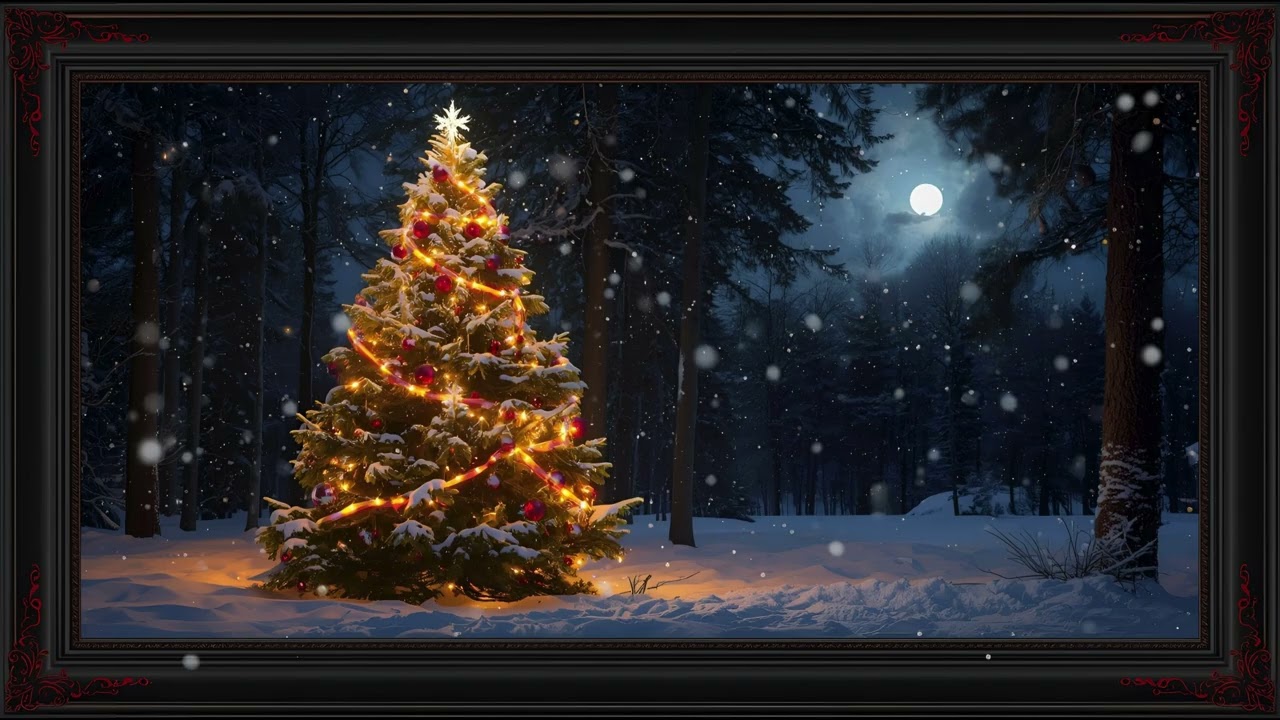 Frame TV Art 4K  Forest Christmas Tree Full Moon Mood Art for TV Still Life