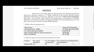 Final result of Junior Scale Stenographer post code -931 #finalresult #hppsc #hpssc